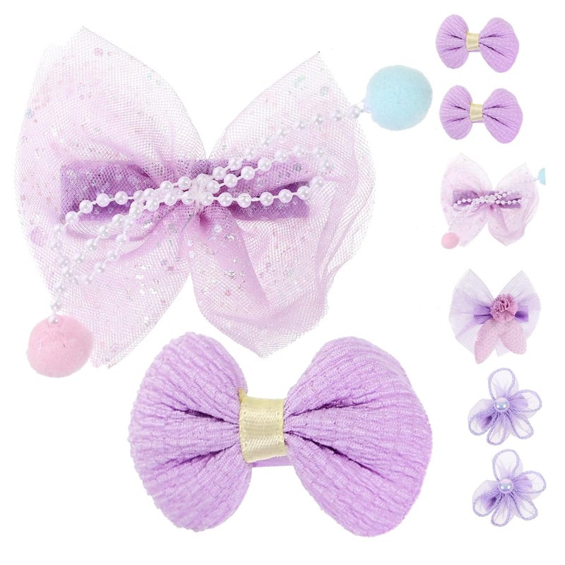 8 Pcs Rabbit Ear Hair Clips Floral Pearl Bow Barrettes Grip Bright Accessories - Image 1